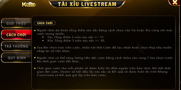 Hướng dẫn cách chơi tài xỉu Live Stream